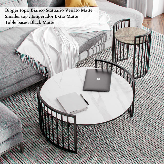 Modern Round Coffee Table With Ceramic Top, Side Table, OscO