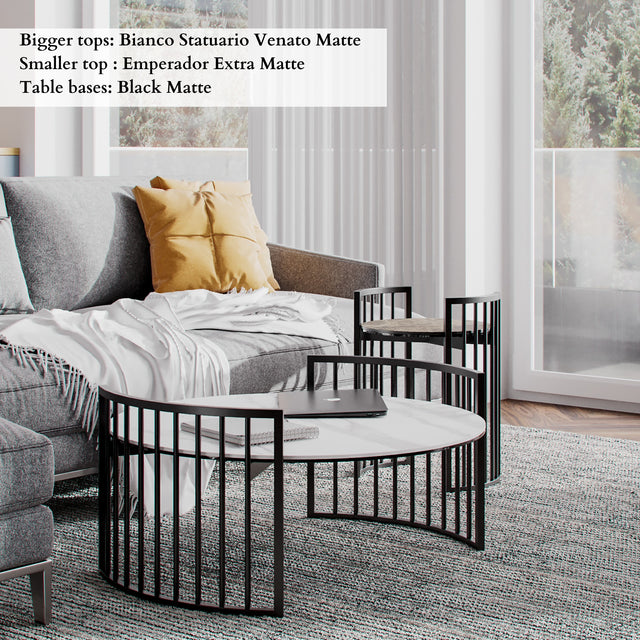 Modern Round Coffee Table With Ceramic Top, Side Table, OscO